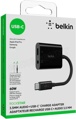 Photo de Adaptateur Belkin USB-C vers Jack 3,5mm + USB-C M/F (Noir)