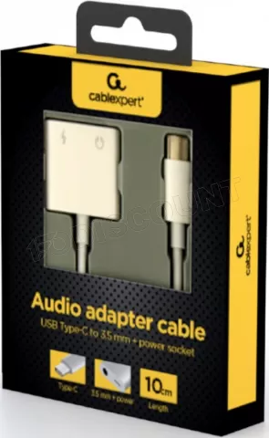 Photo de Adaptateur CableXpert USB-C vers Jack 3,5mm + USB-C M/F (Blanc)