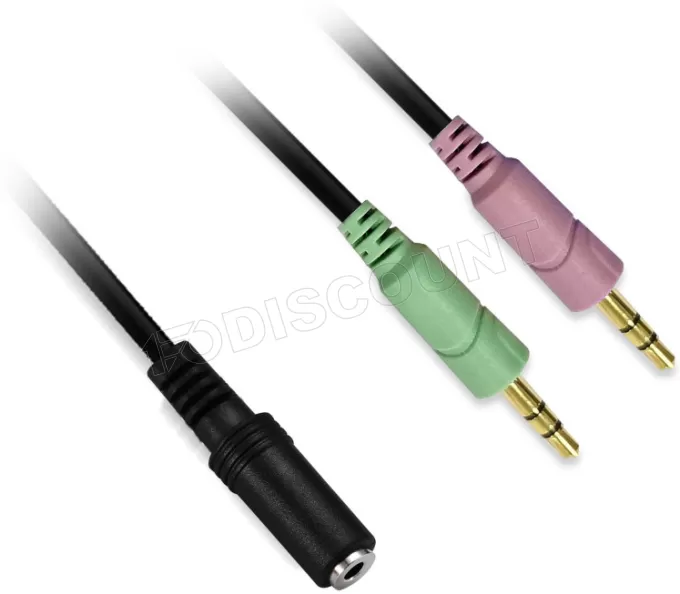 Adaptateur D2 Diffusion 2x Jack 3"1/2 M vers Jack 3"1/2 F 4 pôles (casque + micro) 0.20cm