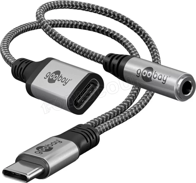 Adaptateur Goobay USB-C vers Jack 3,5mm + USB-C - 15cm M/F (Gris)