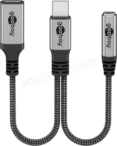 Photo de Adaptateur Goobay USB-C vers Jack 3,5mm + USB-C - 15cm M/F (Gris)