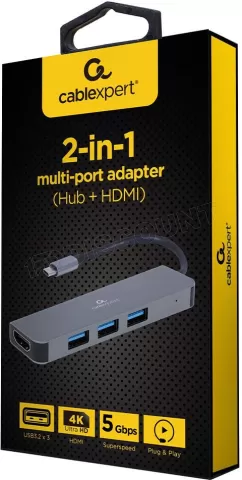 Photo de Adaptateur USB-C 3.0 CableXpert 2-01 vers HDMI, 3x USB-A (Gris)