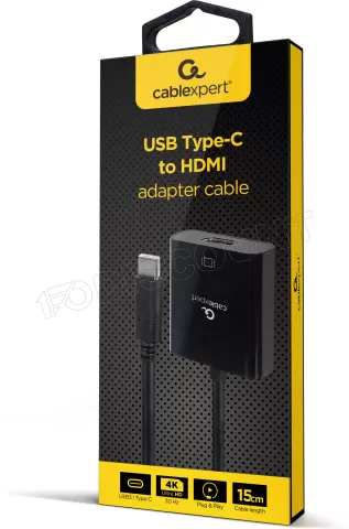 Photo de Adaptateur USB-C CableXpert vers HDMI 1.4 M/F 15cm (Noir)