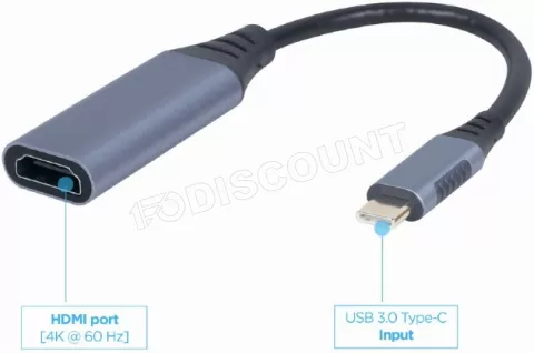 Photo de Adaptateur USB-C CableXpert vers HDMI M/F (Gris)