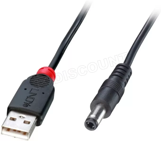 Adaptateur USB vers prise DC (2,1x5,5mm) Lindy 1,5m (Noir)