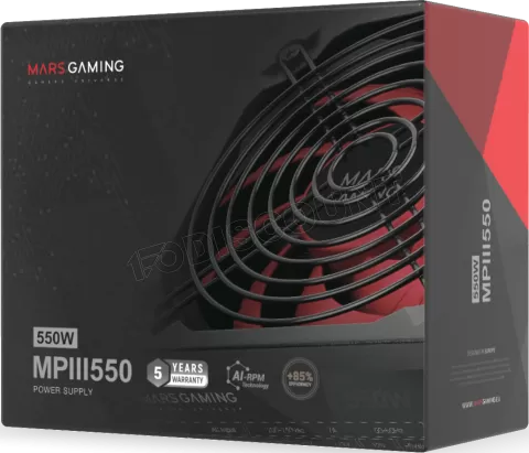 Mars Gaming MPIII550, Alimentation PC ATX 550W, 5 Ans de Garantie,  Technologie AI-RPM Silencieuse, Efficacité 85%, Noir