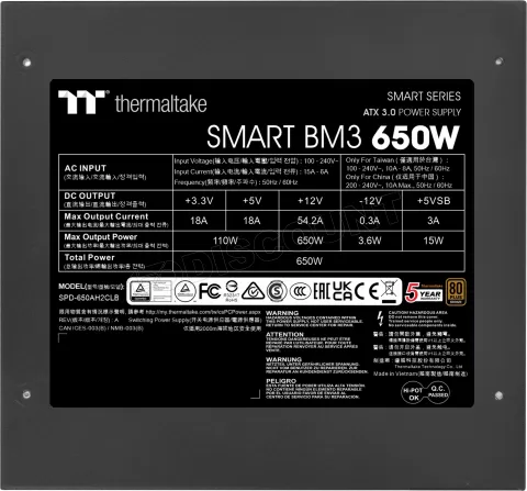 Photo de Alimentation ATX Thermaltake Smart BM3 - 650W (Noir)