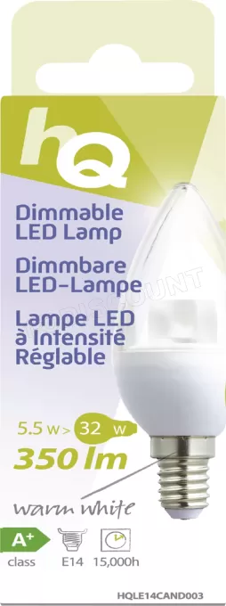 Ampoule bougie LED réglable HQ E14 5,5W 350lm (Température Couleur 2700 K)