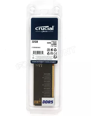 Photo de Barrette mémoire 32Go DIMM DDR5 Crucial 5600MHz (Noir)