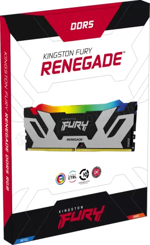 Photo de Barrette mémoire 32Go DIMM DDR5 Kingston Fury Renegade RGB 6000MHz (Argent/Noir)