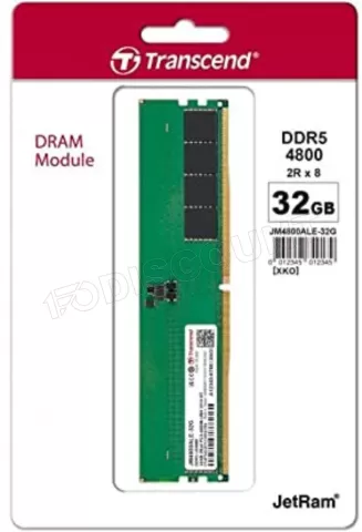 Photo de Barrette mémoire 32Go DIMM DDR5 Transcend JetRam 4800Mhz (Vert)