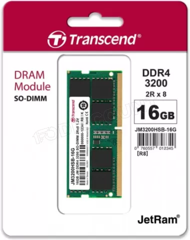 Photo de Barrette mémoire SODIMM 16Go DDR4 Transcend JetRam 3200Mhz CL22 (Vert)
