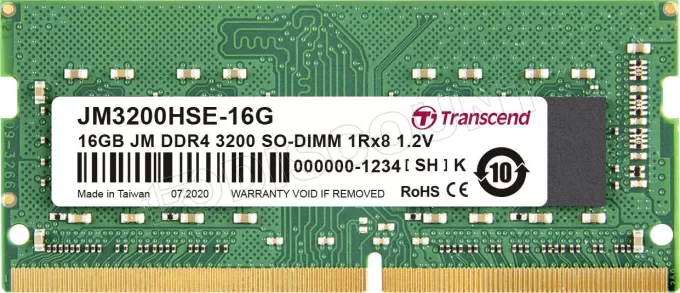 Barrette mémoire SODIMM 16Go DDR4 Transcend JetRam  3200Mhz (Vert)