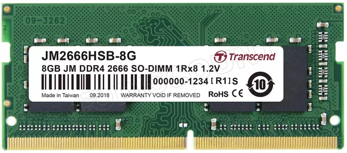 Barrette mémoire SODIMM 8Go DDR4 Transcend JetRam  2666Mhz (Vert)