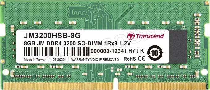 Barrette mémoire SODIMM 8Go DDR4 Transcend JetRam  3200Mhz (Vert)