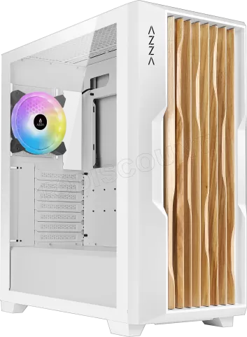 Photo de Boitier Moyen Tour E-ATX Azza Guardian Wood RGB avec panneau vitré (Blanc/Marron)