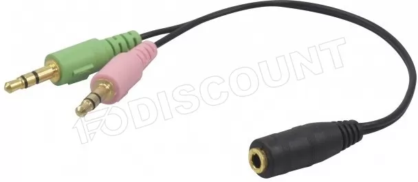 Cable Adaptateur Jack 3"1/2 F vers 2x Jack 3"1/2 M 20cm (Noir)