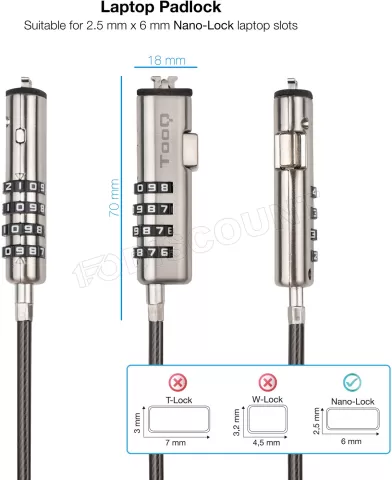 Photo de Cable Antivol à code pour PC et portables TooQ TQCLKC0035