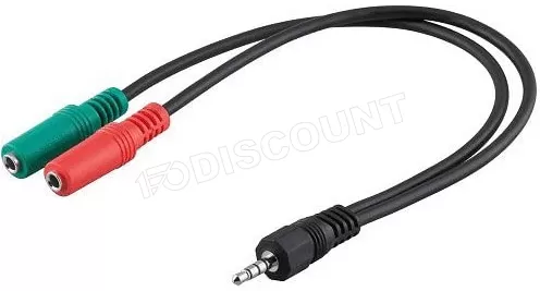 Cable audio D2 Diffusion Jack 3,5mm Mâle vers 2 x Jack 3,5mm Femelle 0.20m (Noir)