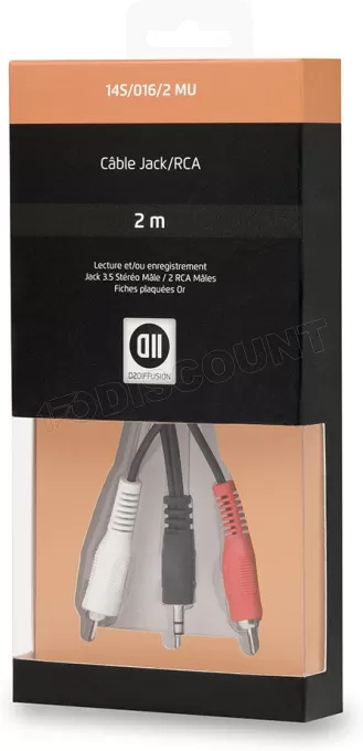 Cable audio D2 Diffusion Jack 3,5mm vers 2x RCA 2m M/M (Noir)