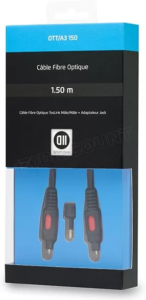 Cable Audio Optique Toslink D2 Diffusion vers Toslink avec adaptateur Jack 3,5mm 1,5m (Noir)