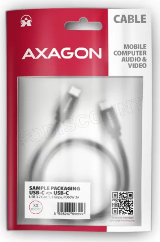 Photo de Câble Axagon USB-C 1m M/M 60W (Noir)