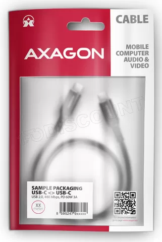 Photo de Câble Axagon USB-C 2m M/M 60W (Noir)