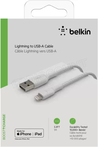 Photo de Câble Belkin BoostCharge USB-A vers Lightning 1m M/M (Blanc)