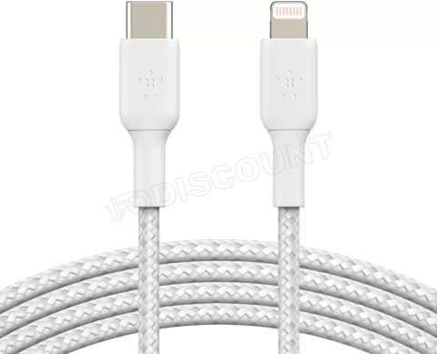 Photo de Câble Belkin BoostCharge USB-C vers Lightning 1m M/M (Blanc)