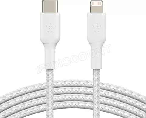 Photo de Câble Belkin BoostCharge USB-C vers Lightning 2m M/M (Blanc)