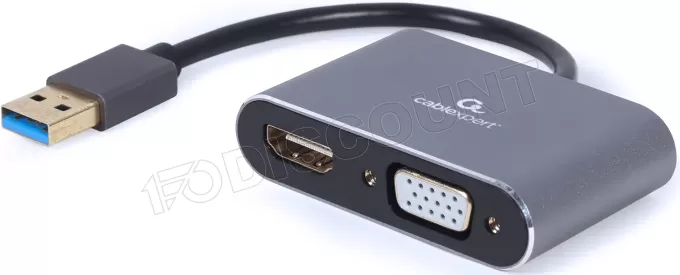 Câble Convertisseur CableXpert USB-A vers HDMI et VGA MF 15cm (Gris)