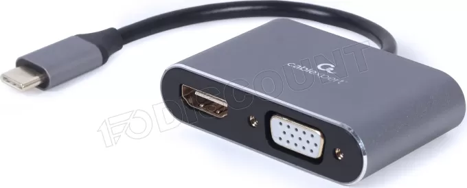 Câble Convertisseur CableXpert USB-C vers HDMI et VGA MF 15cm (Gris)