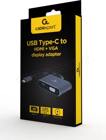 Photo de Câble Convertisseur CableXpert USB-C vers HDMI et VGA MF 15cm (Gris)