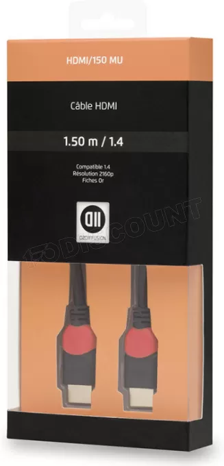 Cable HDMI 1.4 D2 Diffusion 1,5m M/M (Noir/Rouge)