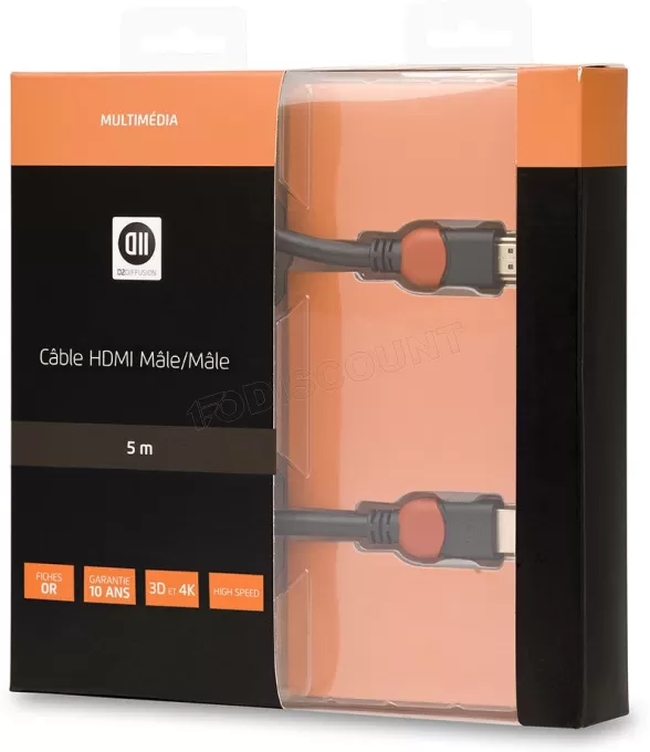 Cable HDMI 1.4 D2 Diffusion 5m M/M (Noir/Rouge)