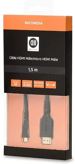 Cable HDMI 1.4 D2 Diffusion vers Micro HDMI 1,50m M/M (Noir)