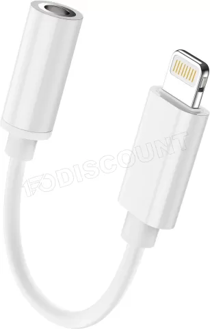 Photo de Cable Lightning DLH vers Jack audio 3,5mm M/F 15cm (Blanc)