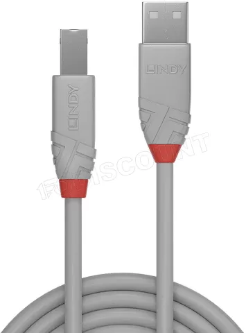 Photo de Cable Lindy Anthra Line USB-A/B 2.0 1m M/M (Gris/Rouge)