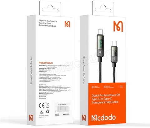 Photo de Câble Mcdodo Digital Display USB-C avec écran 1,8m M/M 100W (Transparent/Noir)