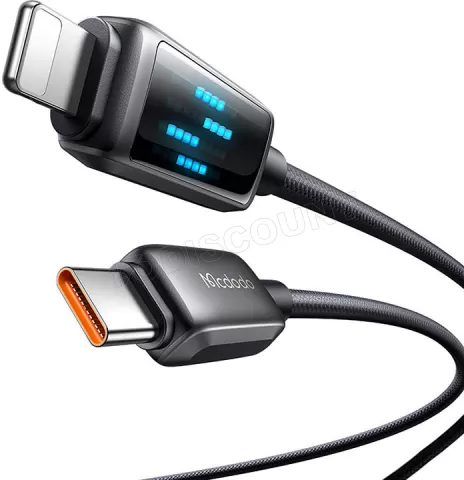 Photo de Câble Mcdodo USB-C vers Lightning avec écran 1,2m M/M 36W (Noir)