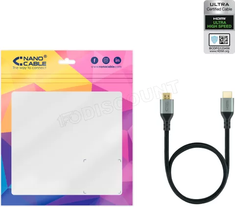 Photo de Câble Nanocable HDMI 2.1 M/M 1m (Noir/Gris)