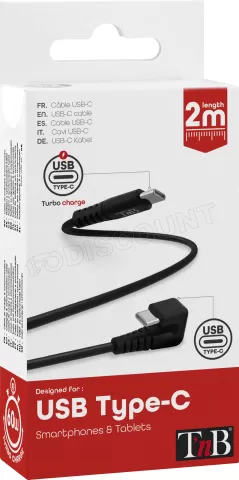 Photo de Cable USB-C T'nB M/M 2m coudé 180° (Noir)