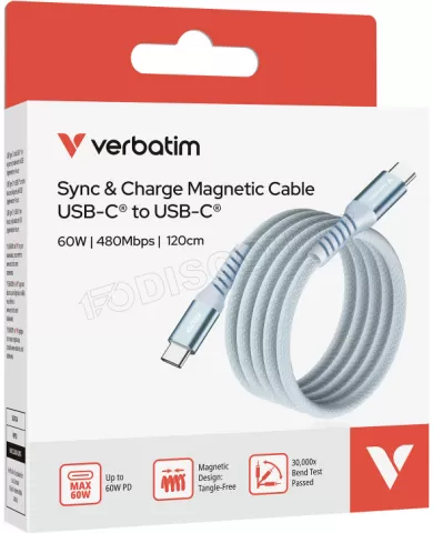 Photo de Câble Verbatim USB-C magnétique 1,2m M/M 60W (Bleu)