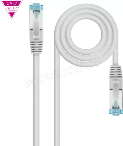 Photo de Câble/Cordon réseau RJ45 Nanocable Catégorie 7 S-FTP (S/FTP) Droit 10m (Gris)