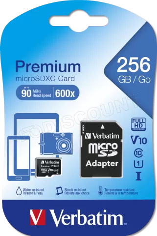 Photo de Carte mémoire Micro SD Verbatim Premium - 256Go avec adaptateur