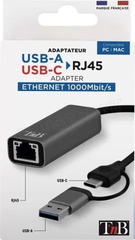 Photo de Carte Réseau USB 3.0 Type A/C T'nB vers RJ45 Gigabit (Gris)