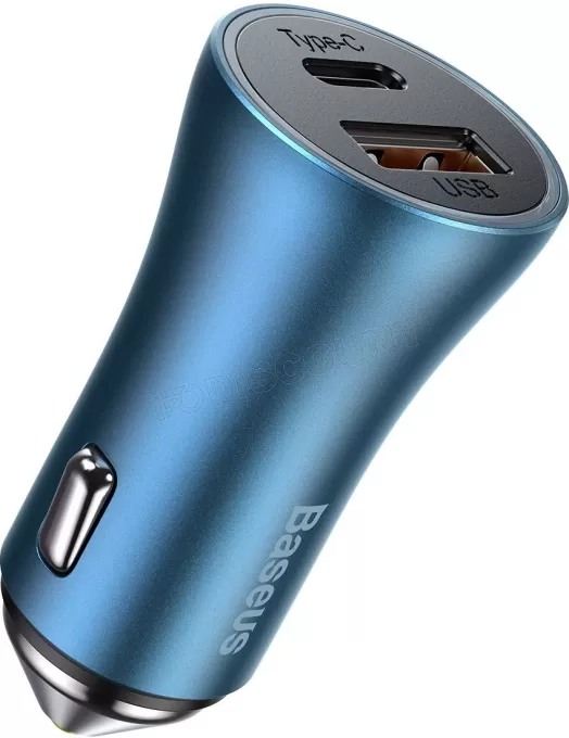 Chargeur de voiture Allume Cigare Baseus Golden Contactor Pro 1xUSB+ 1xUSB-C Bleu (40W)