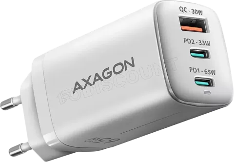 Photo de Chargeur secteur Axagon ACU-DPQ65W 1x USB-A + 2x USB-C 65W (Blanc)