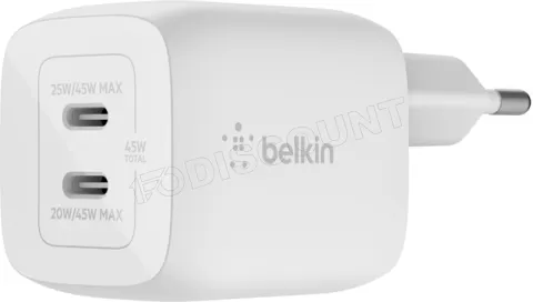 Photo de Chargeur secteur Belkin BoostCharge Pro - 2x USB-C 45W (Blanc)