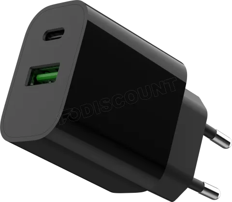 Photo de Chargeur secteur Gembird - 1x USB-C + 1x USB-A 20W (Noir)